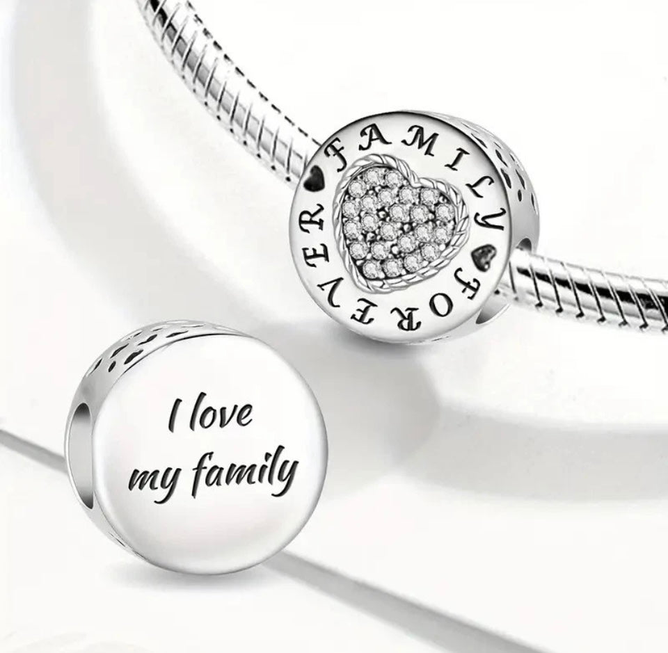 Family Forever Bead Charm For Bracelets S925 Sterling Silver