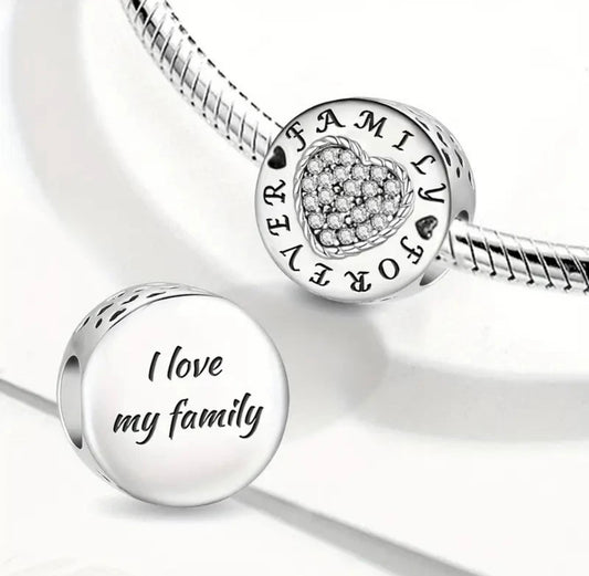 Family Forever Bead Charm For Bracelets S925 Sterling Silver