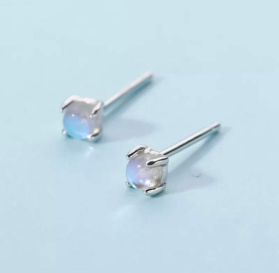 Silver Mini Moonstone Crystal Stud Earrings