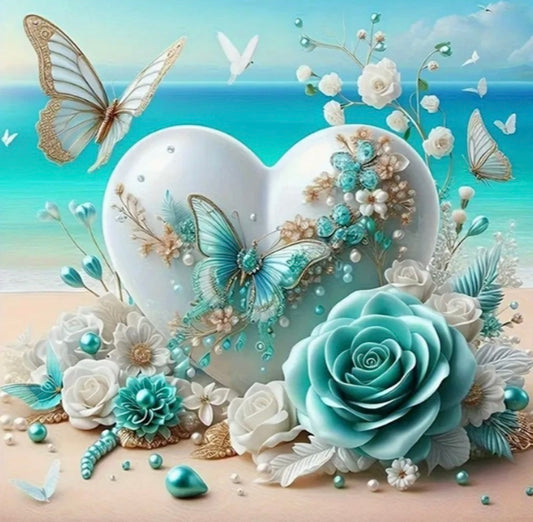 Beach Butterfly Scene Diamond Painting Kit: 5D DIY Crystal (30cm x 30cm)