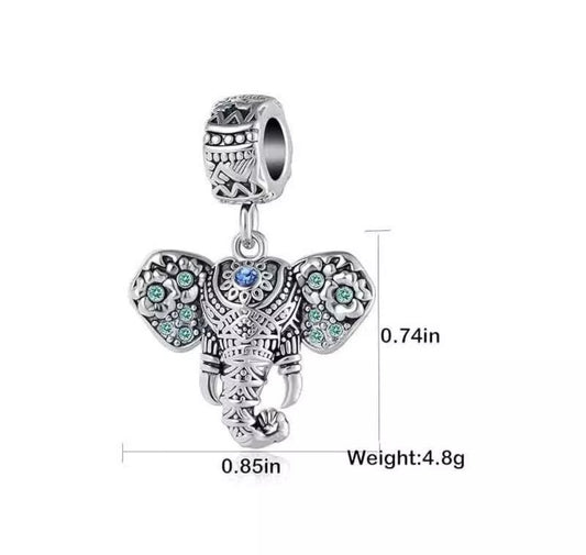 Elephant Dangle Animal Charm For European Bracelets Silver