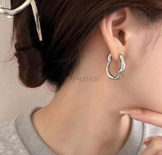 Trendy Women Irregular Sterling Silver Plated Huggie Hoop Earrings