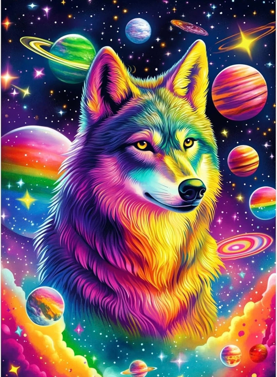 TOSTOG Diamond Painting Kits for Adults,Wolf and Planet 5D DIY