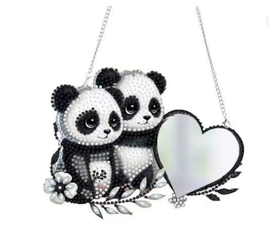1PC 2D DIY Panda Diamond Painting Hanging Mirror Acrylic with Chain