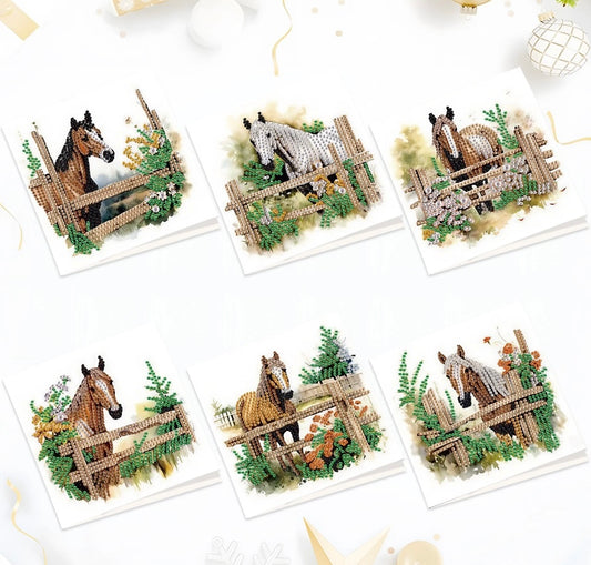 6pcs DIY Assorted Horses Diamond Painting Greeting Thank You Christmas Cards