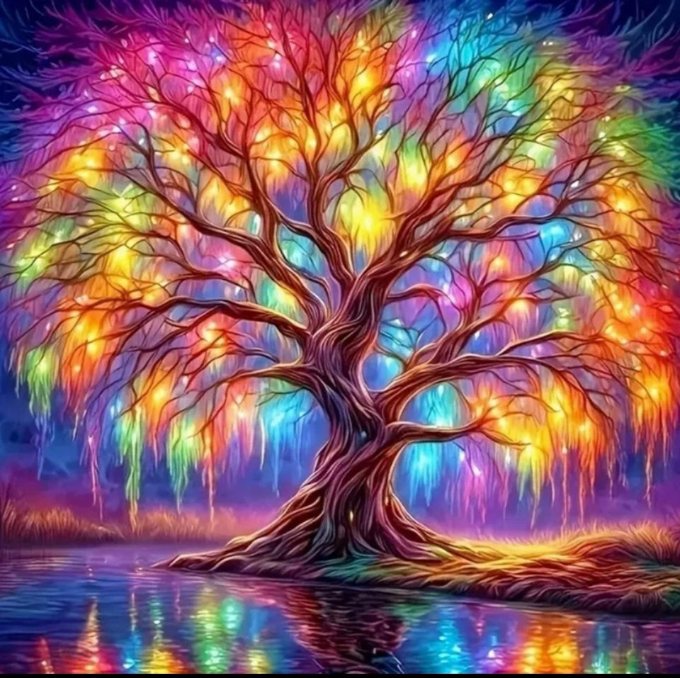 Illuminating Rainbow Tree Diamond Painting Kit: 5D DIY Crystal (20cm x 20cm)