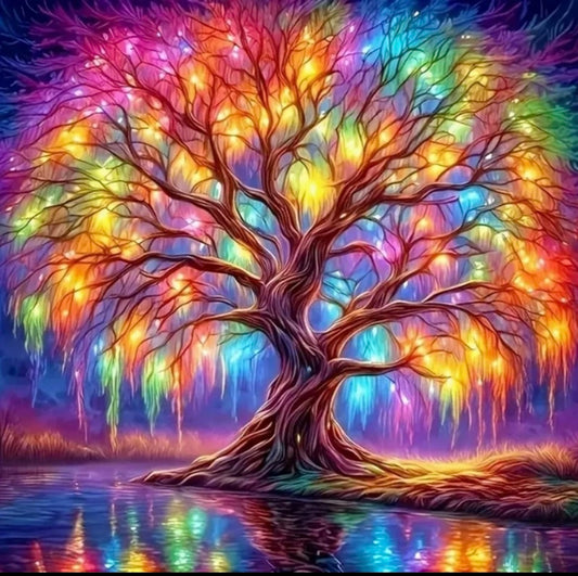 Illuminating Rainbow Tree Diamond Painting Kit: 5D DIY Crystal (20cm x 20cm)