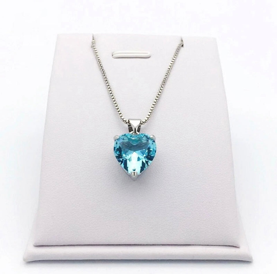 Crystal Blue Love Heart Silver Necklace