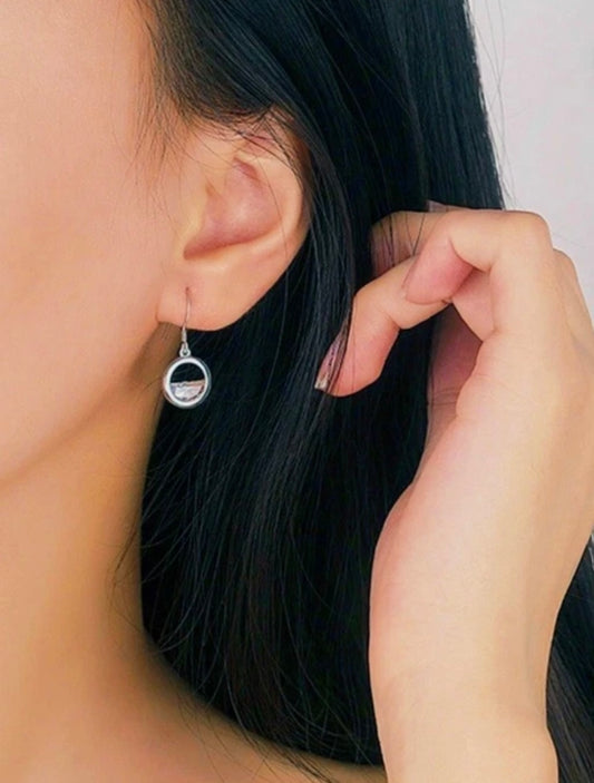 Crystal Lake Circle Drop Dangle Hook 925 Sterling Silver Earrings