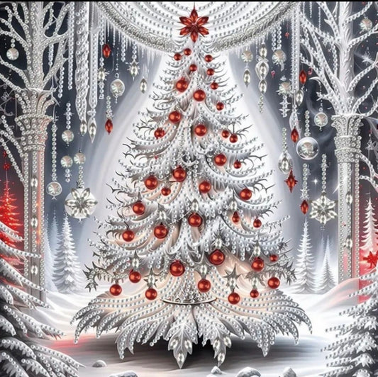 Silver Christmas Tree Diamond Painting Kit: 5D DIY Crystal (30cm x 30cm)