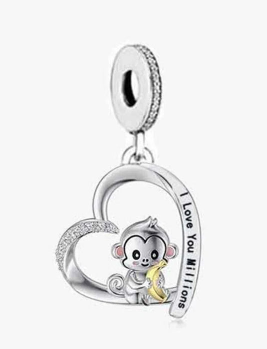 Sterling Silver Cheeky Monkey I Love You Millions Dangle Charm