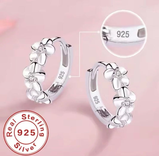 Fine Jewelry 925 Sterling Silver Flower Hoop Earrings