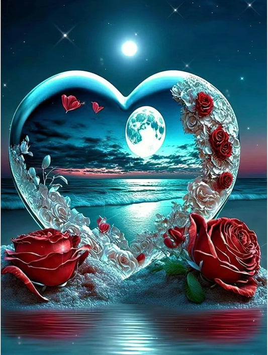 DAERLE Romantic Beach Love Diamond Art Painting Kits for Adults 5D