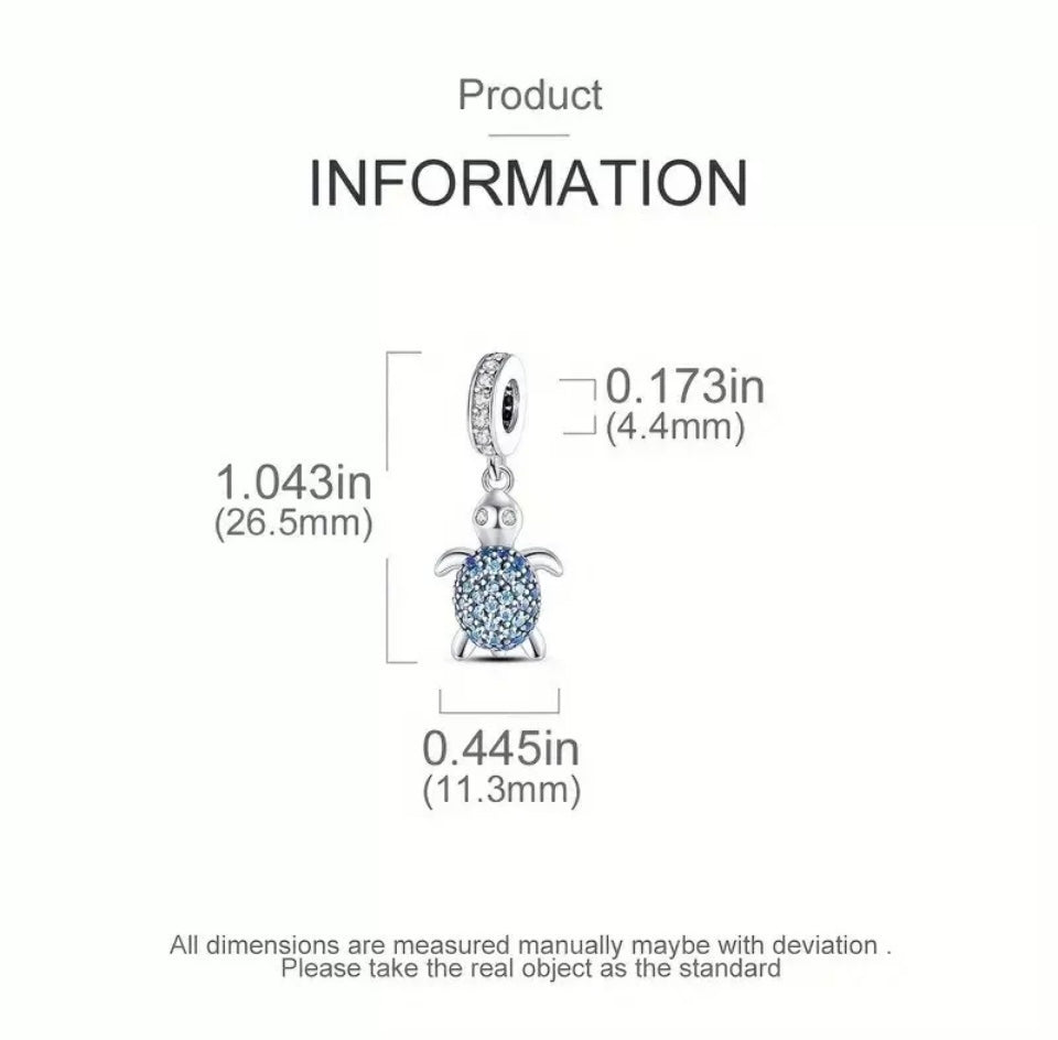 Marine Animal Blue Turtle Charm For European Bracelets S925 Sterling Silver
