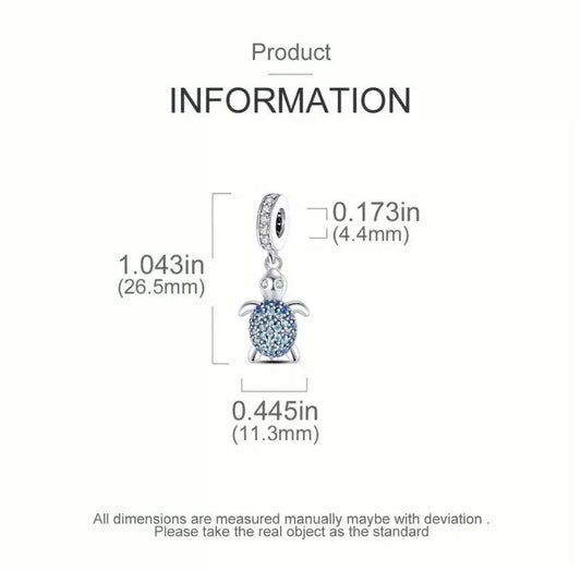Marine Animal Blue Turtle Charm For European Bracelets S925 Sterling Silver