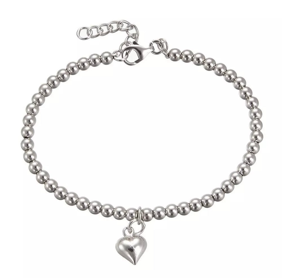 925 Solid Sterling Silver Love Heart Ball Bracelet RRP £65 Boxed