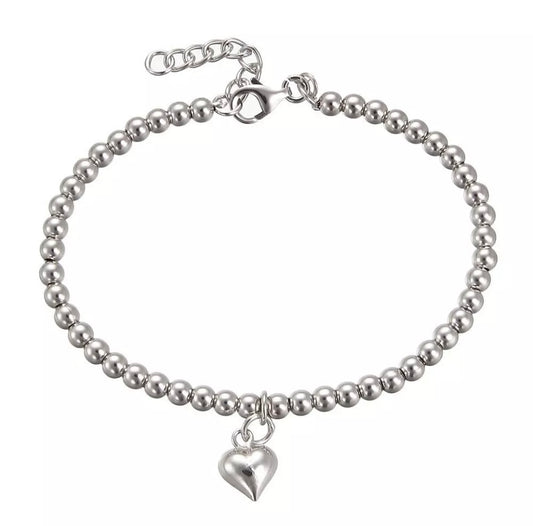 925 Solid Sterling Silver Love Heart Ball Bracelet RRP £65 Boxed