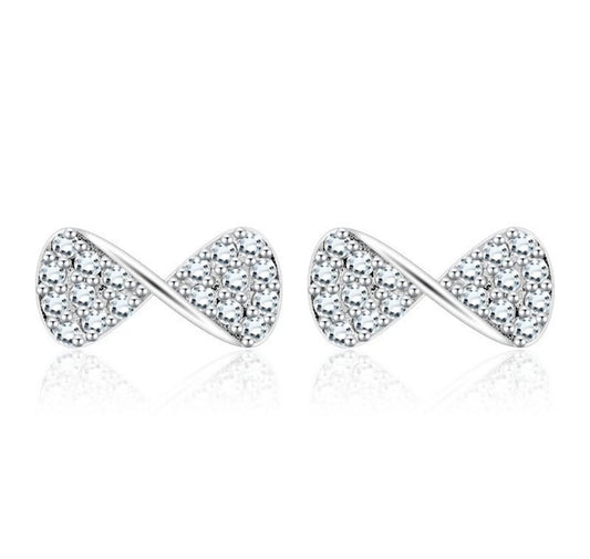 925 Sterling Silver CZ Crystal Bow Tie Knot Stud Earrings