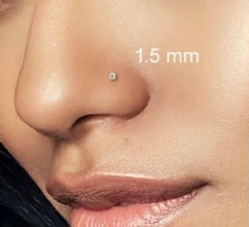 PAIR 925 Sterling Silver Small Clear Crystal Nose Stud