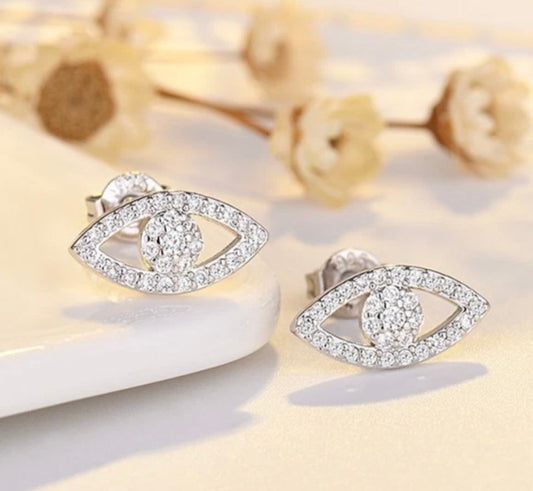 925 Sterling Silver Full CZ Crystal Eyes Stud Earrings