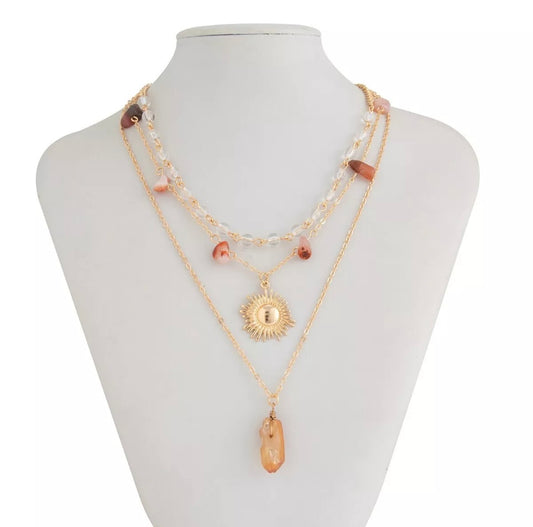 Multi Layer Gold Sun Beads Charms Summer Chain Necklace