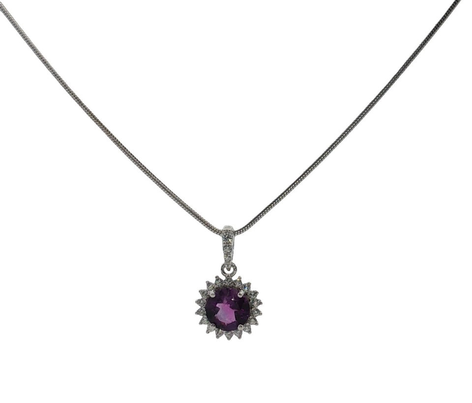 925 Solid Silver Purple Amethyst Heart Necklace £59 BOXED
