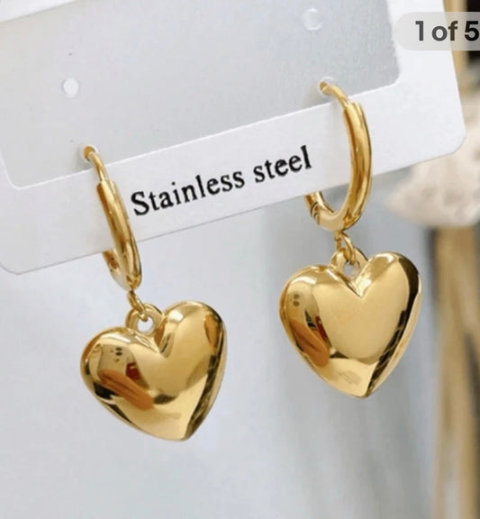 Fashion Jewellery Stainless Steel Heart Love Prendant Gold Earrings