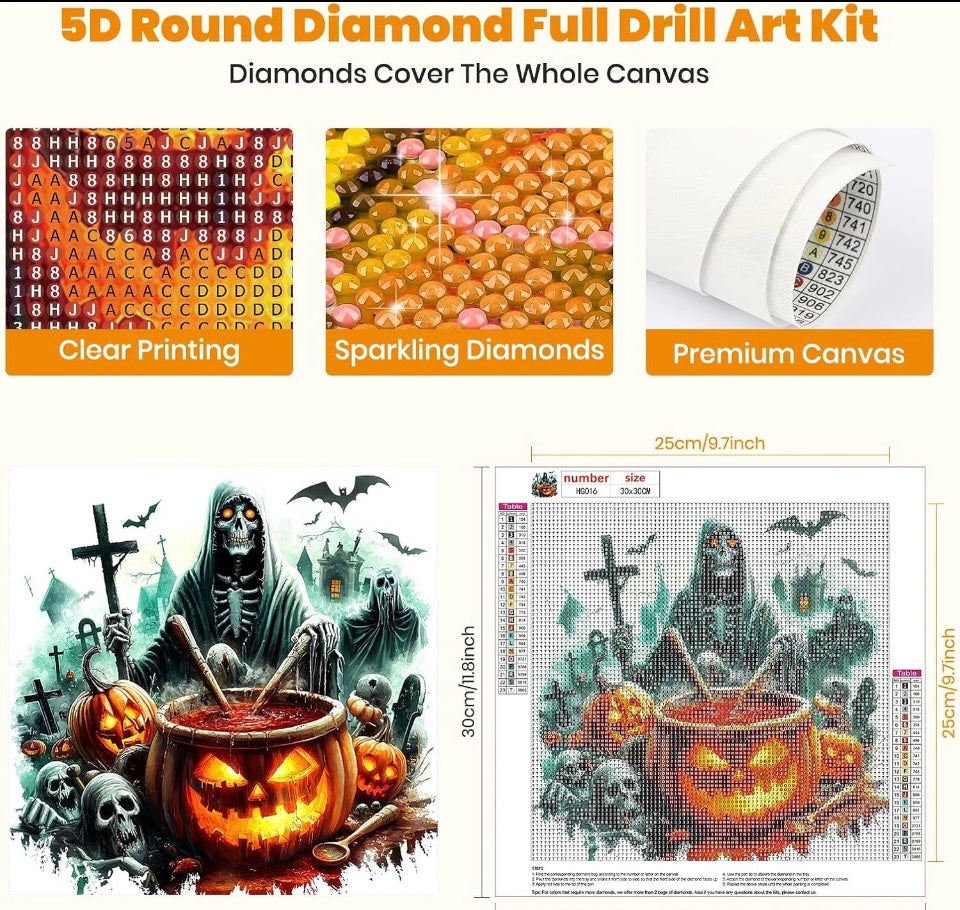 GHHKUD Halloween Skull Diamond Painting Kits for Adults, 5D