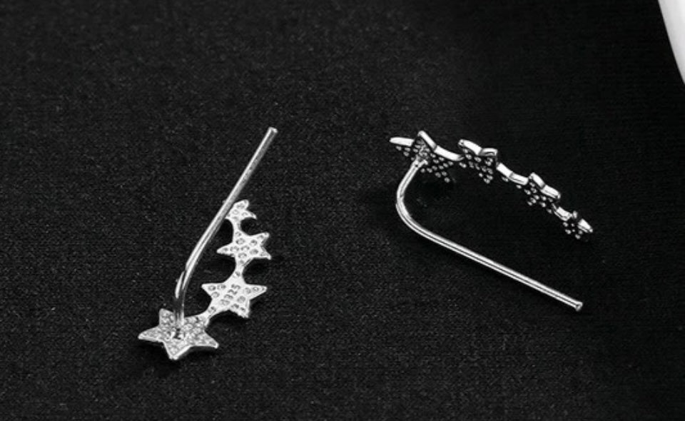 Silver Link Star Ear Curve Climber Crawler Sweep Earrings