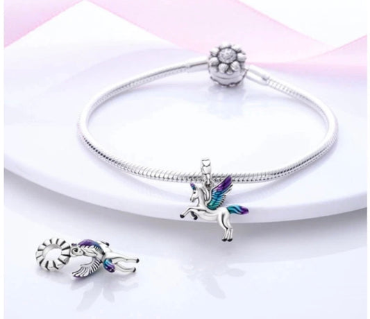 925 Silver Rainbow Flower Unicorn Charm