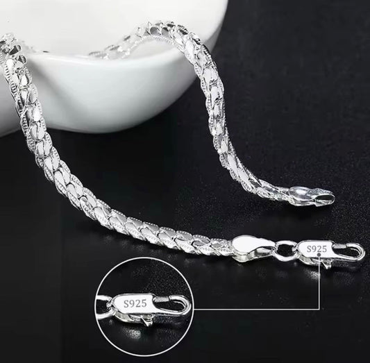 Mens Fashion Jewellery 925 Sterling Silver Flat Chain Charm Bracelet 20cm