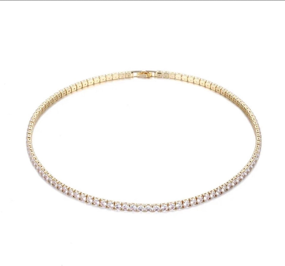 Tennis Choker Cubic Zircon Necklace For Men Gold