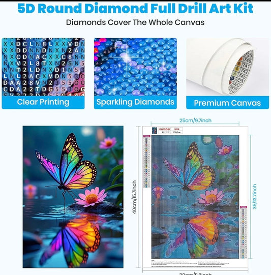 GHHKUD Butterfly Flowers Diamond Painting Kits for Adults, 5D DIY Full Drill
