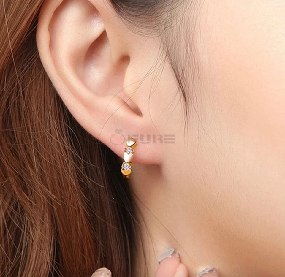 CZ Crystal Heart Hoop Circle Huggie Earrings silver