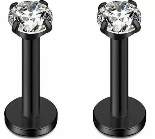 Pair Piercing Labret Monroe Lip CZ Tragus Cartilage Helix Upper Ear Ring Stud length 6mm black