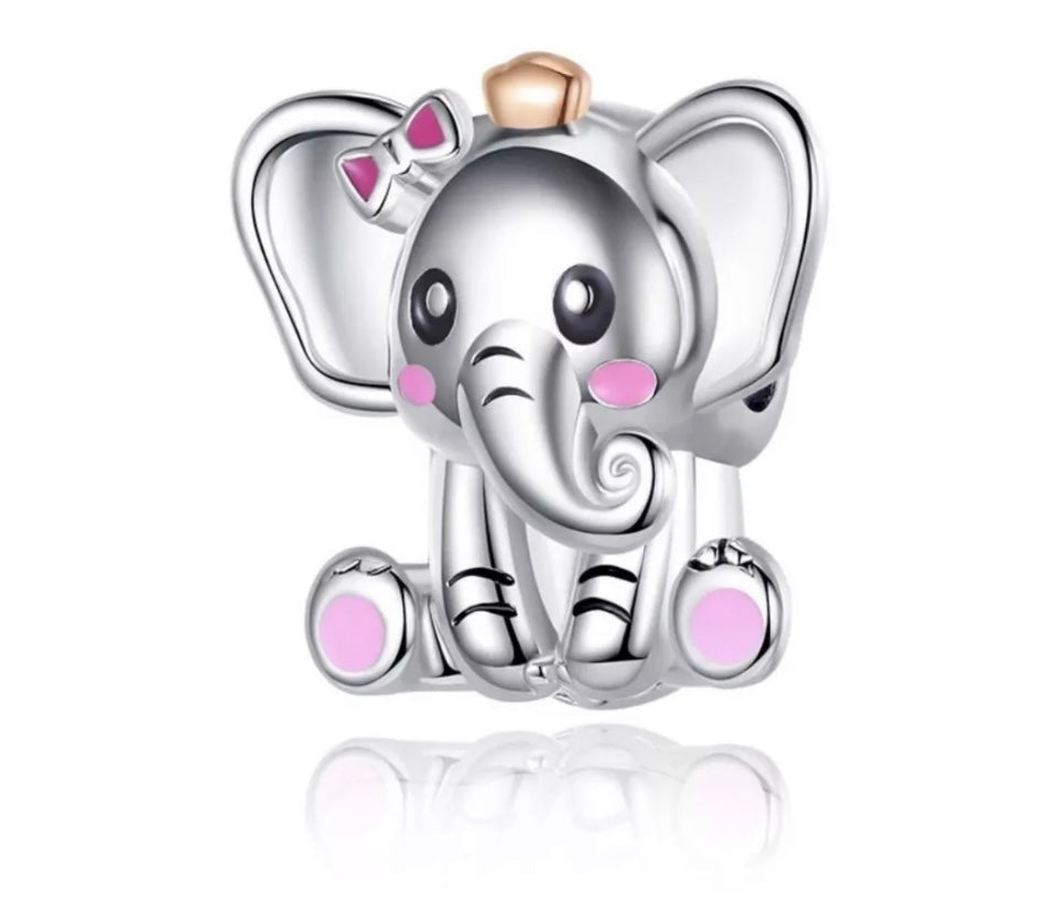 Sterling Silver Sitting Baby Elephant Bracelet Charm, S925