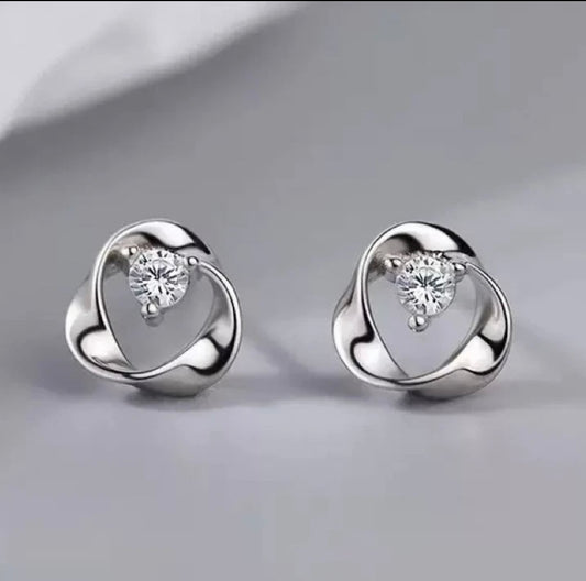 925 Sterling Silver Crystal Swirl Stud Earrings