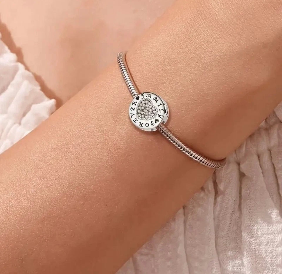 Family Forever Bead Charm For Bracelets S925 Sterling Silver