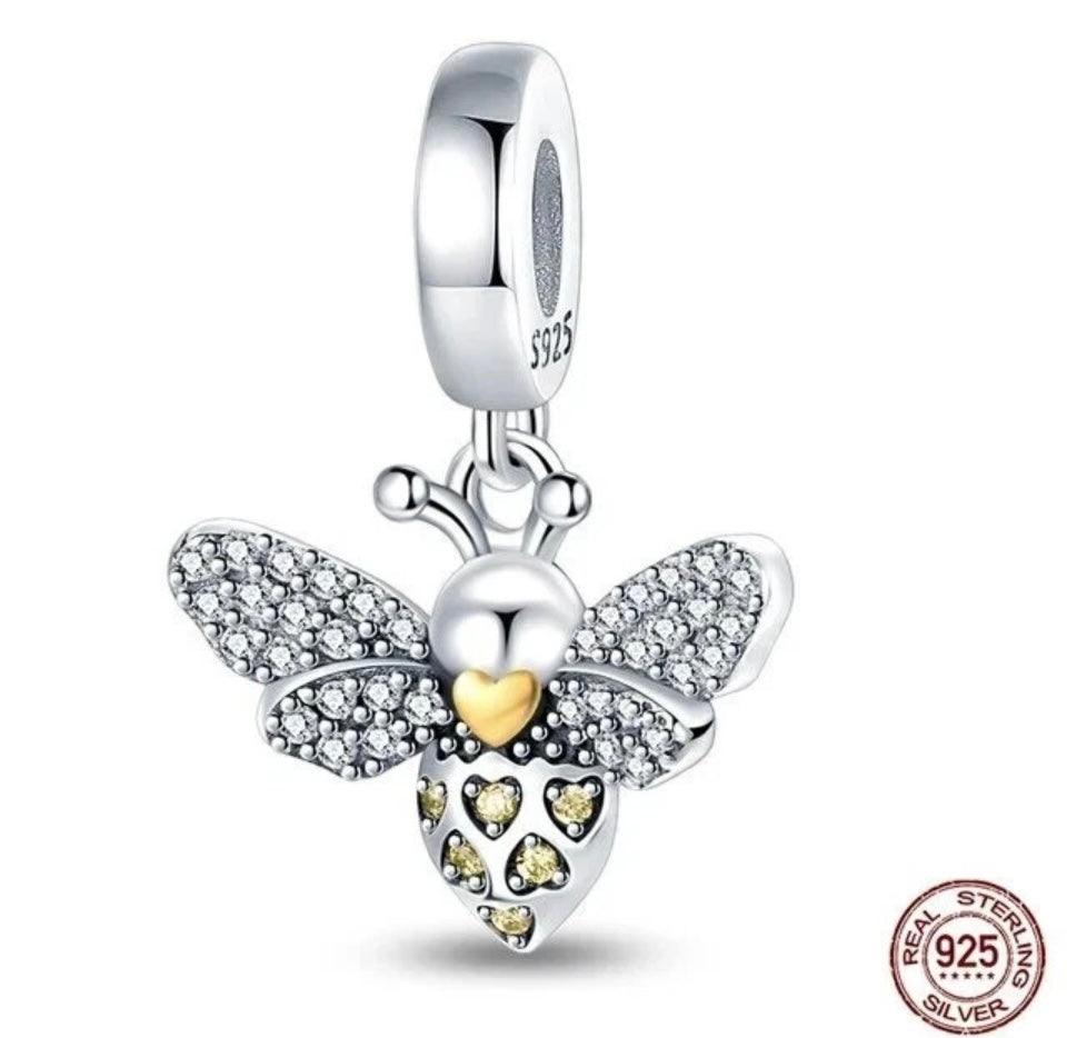 Sparkling Bee Dangle Charm For European Bracelets S925 Sterling Silver