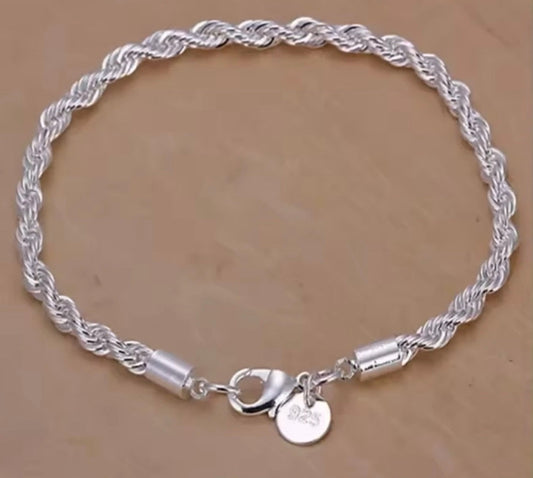 Women Fashion Jewellery 925 Sterling Silver Twisted Chain Bracelet 20cm