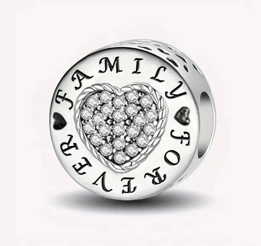Family Forever Bead Charm For Bracelets S925 Sterling Silver