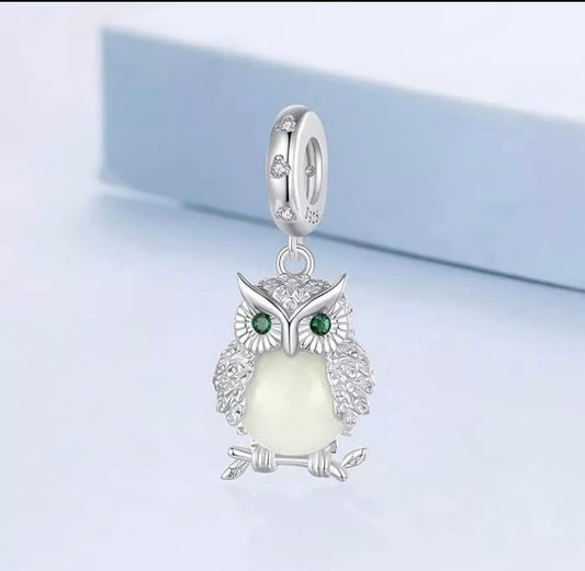Glowing Owl Charm For European Bracelets S925 Sterling Silver