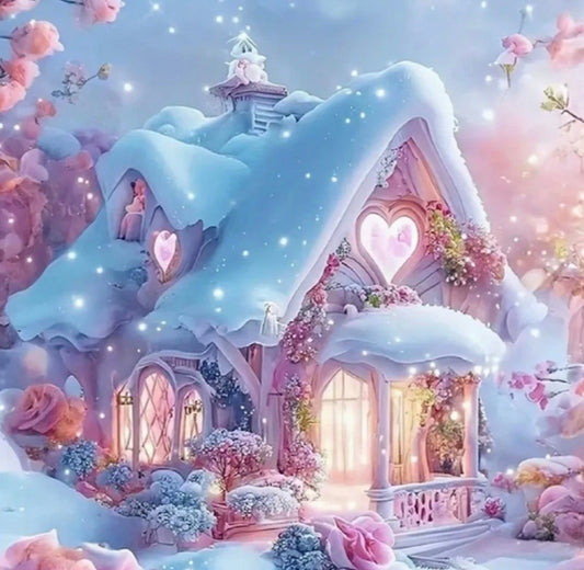Fairytale Snowy Cottage Diamond Painting Kit: 5D DIY Crystal (20cm x 20cm)