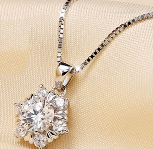 925 Sterling Silver CZ Crystal Cluster Flower Necklace