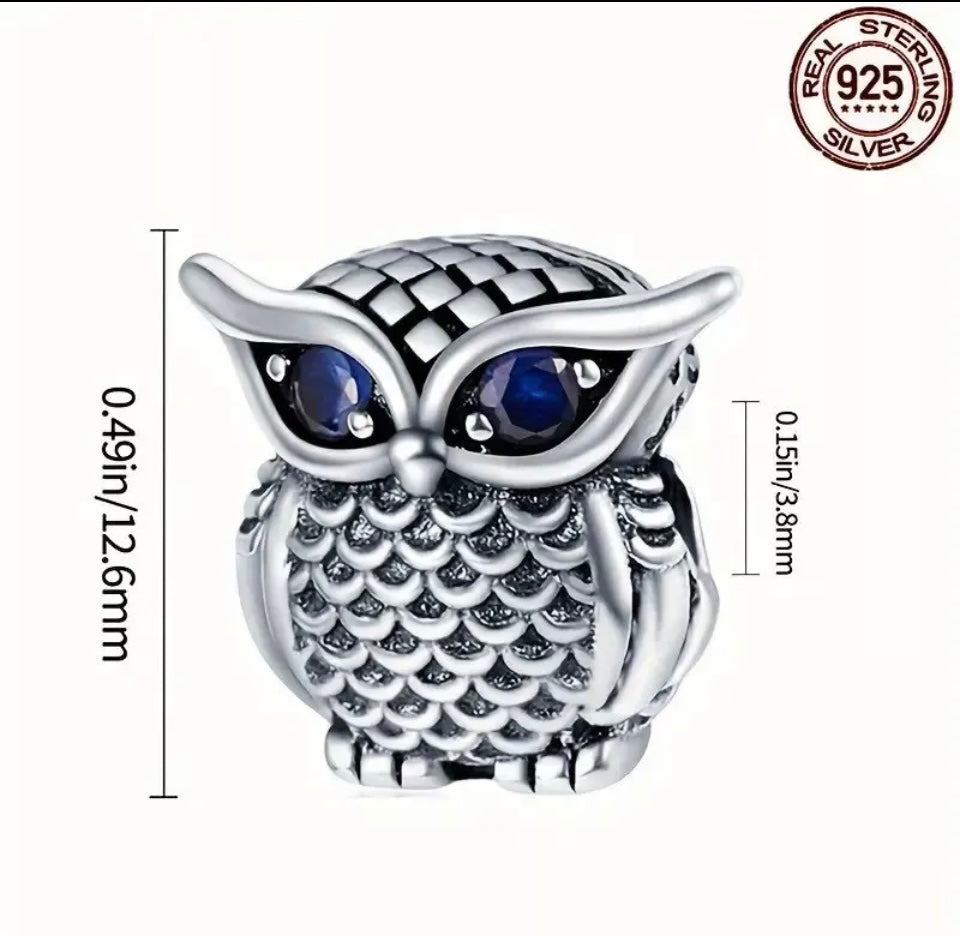 Cute Owl Charm For European Bracelets S925 Sterling Silver