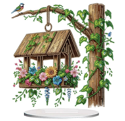 5D DIY Floral Hanging Birdhouse Design Diamond Painting Acrylic Tabletop Kit