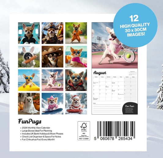 Calendar 2026 - Funny Dog Wall Calendar 2026. Large 12 Month, Month to View
