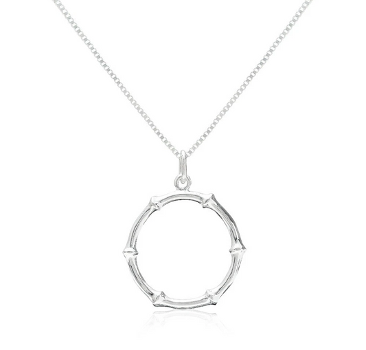 925 Sterling Silver Round Bamboo Necklace Pendant RRP£42 BOXED