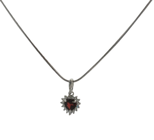 925 Solid Silver Red Garnet Heart Necklace £59 BOXED