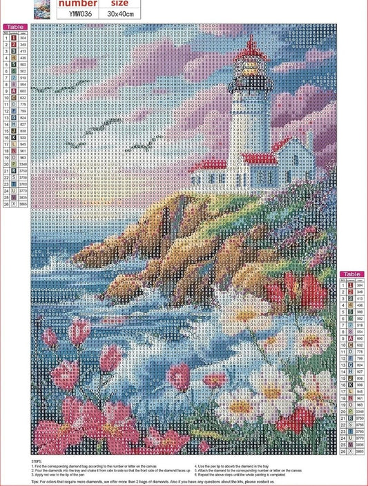 5D Diamond Painting Kits for Adults, Lighthouse Garden Diamond full drill